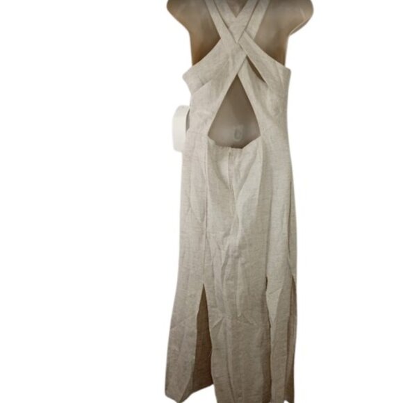 Vintage Nicole Elizabeth Womens Midi Dress Cut Hem Strappy Back Rayon Flax 9 New - Picture 4 of 6